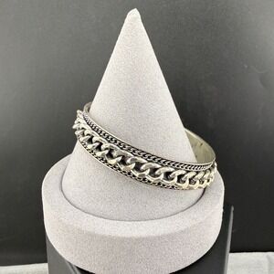 Vintage Estate Bangle Bracelet Silver Tone Chain Link Textured 8.5"